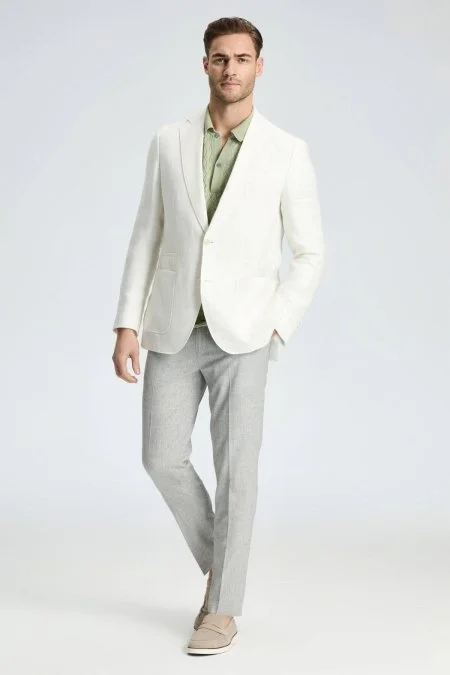 Saf Keten Kırık Beyaz Yazlık Blazer Ceket
