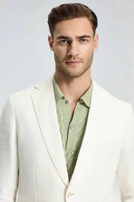 Saf Keten Kırık Beyaz Yazlık Blazer Ceket