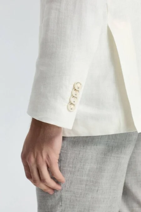 Saf Keten Kırık Beyaz Yazlık Blazer Ceket