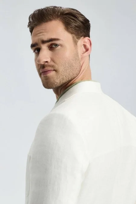 Saf Keten Kırık Beyaz Yazlık Blazer Ceket