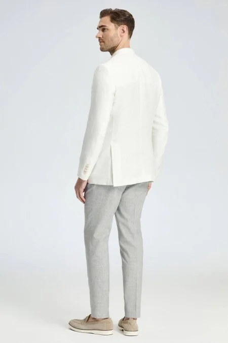 Saf Keten Kırık Beyaz Yazlık Blazer Ceket