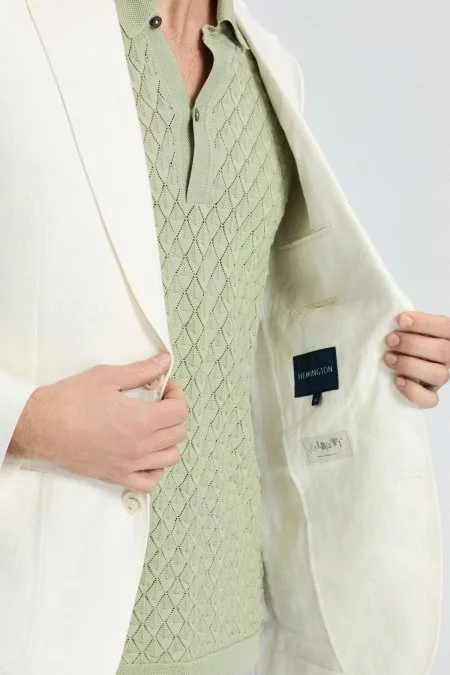 Saf Keten Kırık Beyaz Yazlık Blazer Ceket