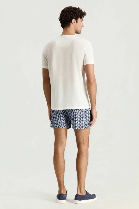 Saf Keten Kırık Beyaz Bisiklet Yaka T-Shirt