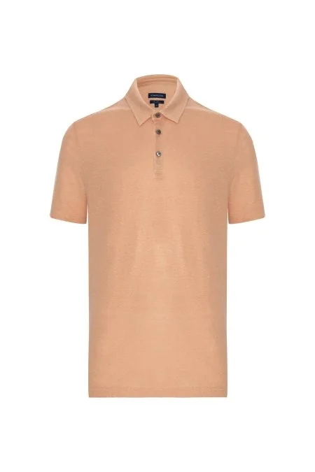 Saf Keten Kum Rengi Polo Yaka T-Shirt