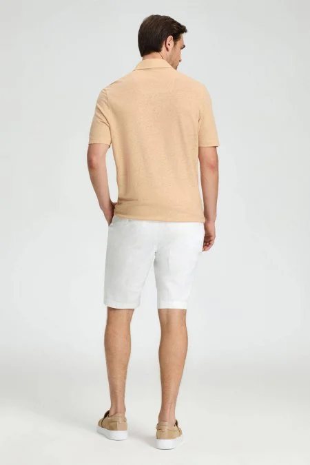 Saf Keten Kum Rengi Polo Yaka T-Shirt