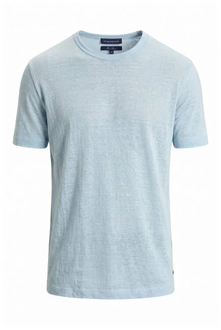 Saf Keten Mavi Bisiklet Yaka T-Shirt