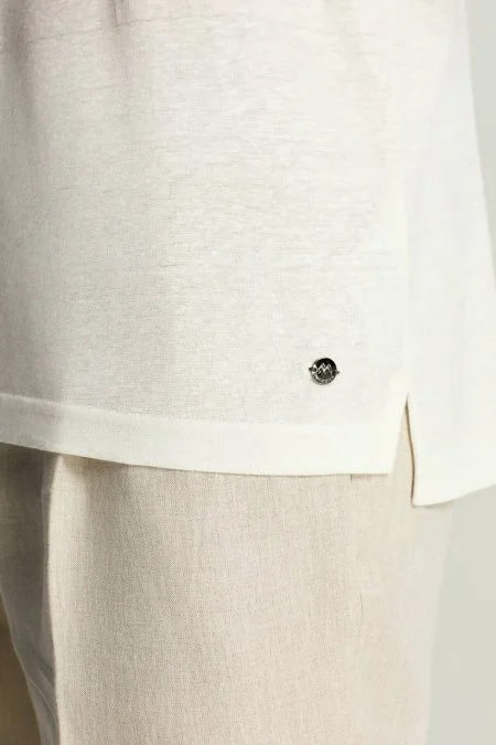 Saf Keten Beyaz Polo Yaka T-Shirt