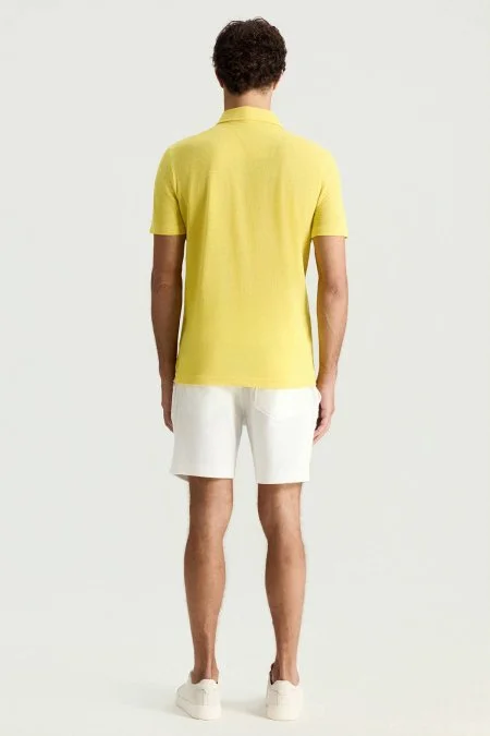 Saf Keten Sarı Polo Yaka T-Shirt