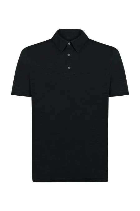 Saf Keten Siyah Polo Yaka T-Shirt