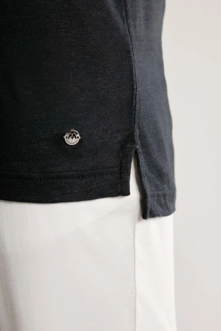 Saf Keten Siyah Polo Yaka T-Shirt