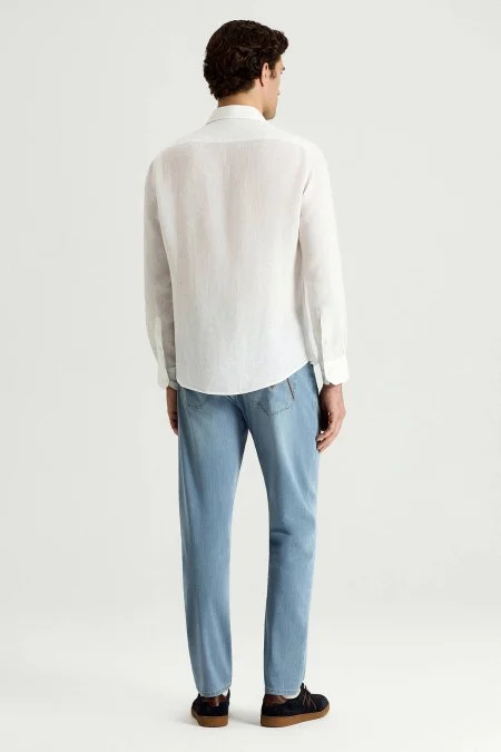 Beyaz Saf Keten Spor Gömlek