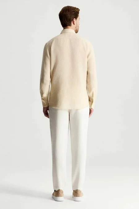 Kum Rengi Saf Keten Spor Gömlek