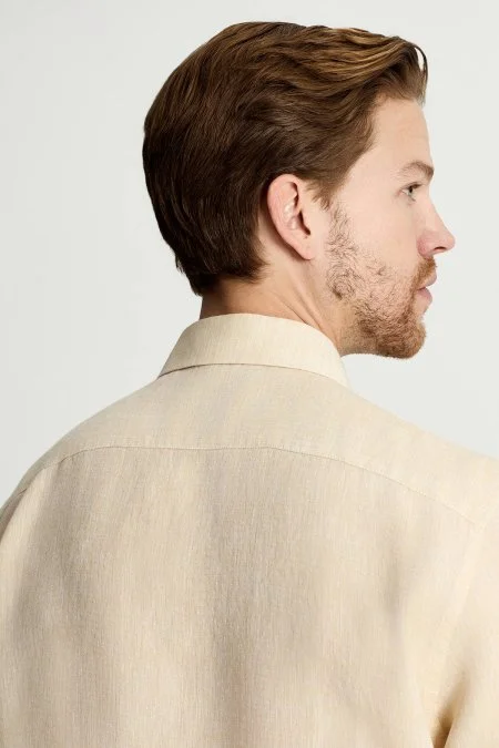 Kum Rengi Saf Keten Spor Gömlek