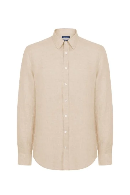 Kum Rengi Saf Keten Spor Gömlek