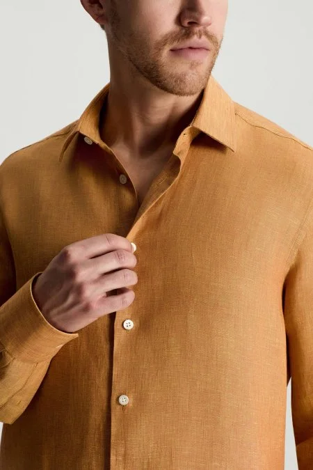 Turuncu Saf Keten Spor Gömlek