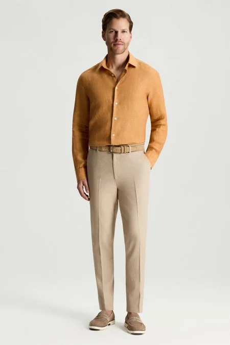 Turuncu Saf Keten Spor Gömlek