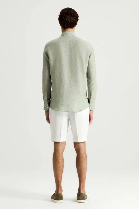 Yeşil Saf Keten Spor Gömlek