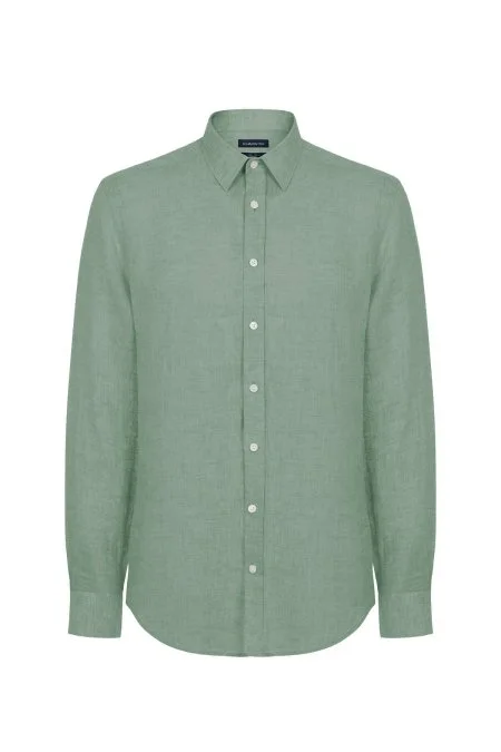 Yeşil Saf Keten Spor Gömlek