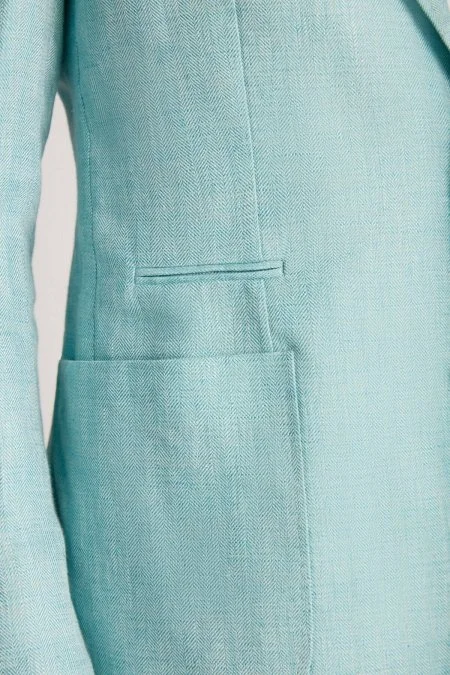Saf Keten Turkuaz Yazlık Blazer Ceket