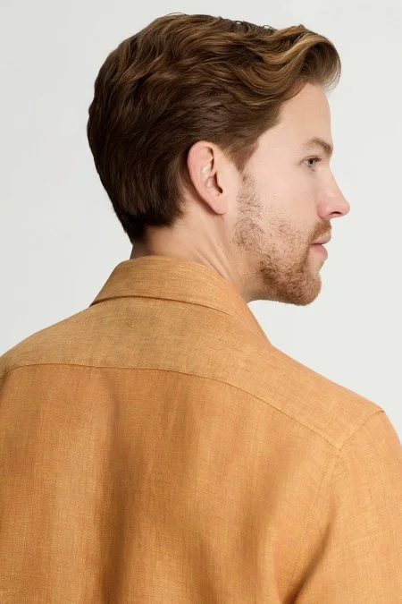 Turuncu Saf Keten Spor Gömlek