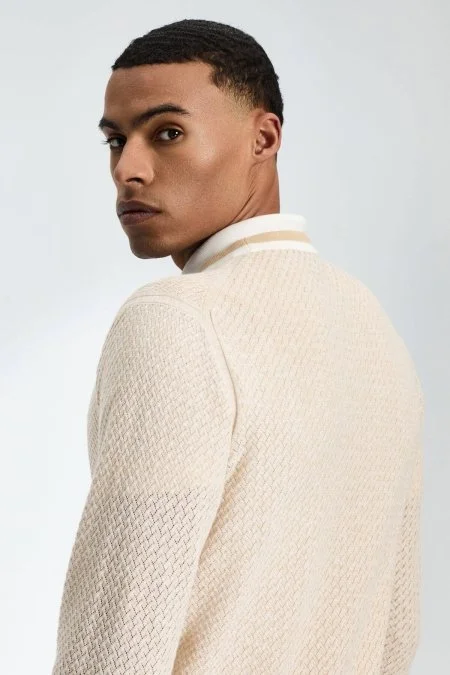 Saf Pamuk Açık Bej Triko Hırka