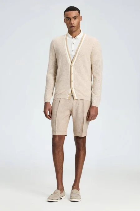 Saf Pamuk Açık Bej Triko Hırka