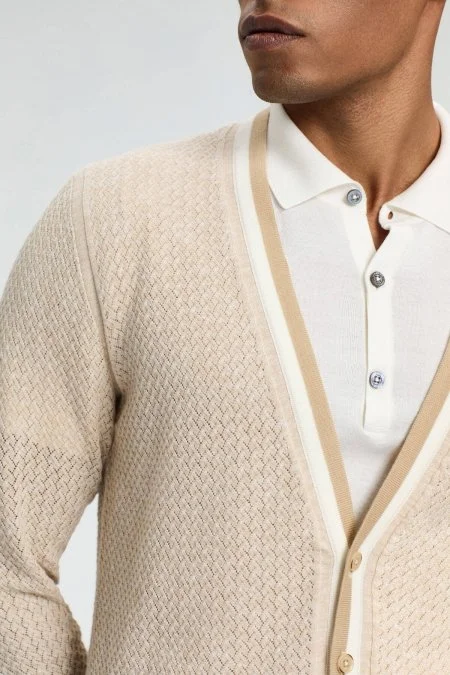 Saf Pamuk Açık Bej Triko Hırka