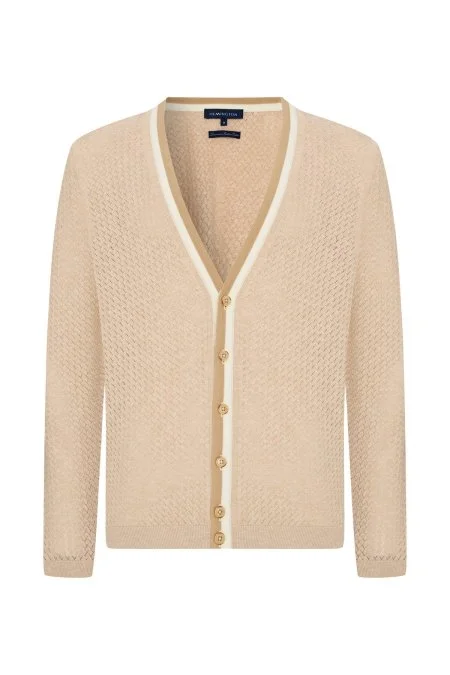 Saf Pamuk Açık Bej Triko Hırka