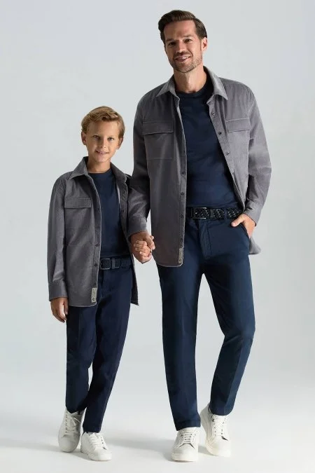 Metal Düğmeli Açık Gri Kadife Ceket Gömlek