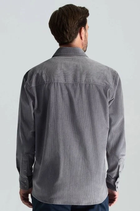 Metal Düğmeli Açık Gri Kadife Ceket Gömlek