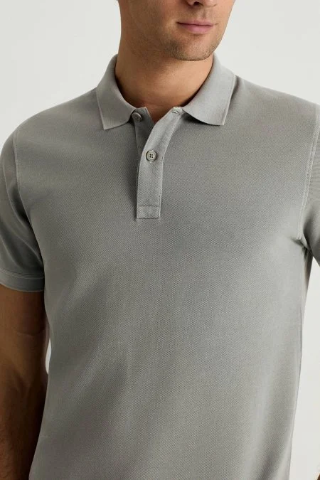 Saf Pamuk Açık Gri Polo Yaka T-Shirt