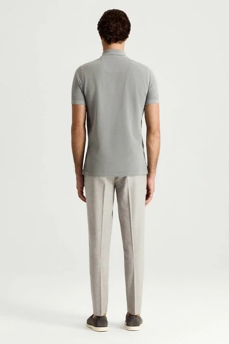 Saf Pamuk Açık Gri Polo Yaka T-Shirt