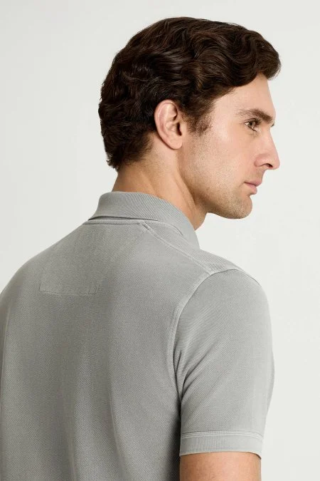 Saf Pamuk Açık Gri Polo Yaka T-Shirt