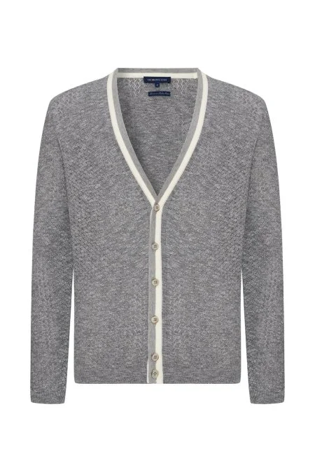 Saf Pamuk Açık Gri Triko Hırka