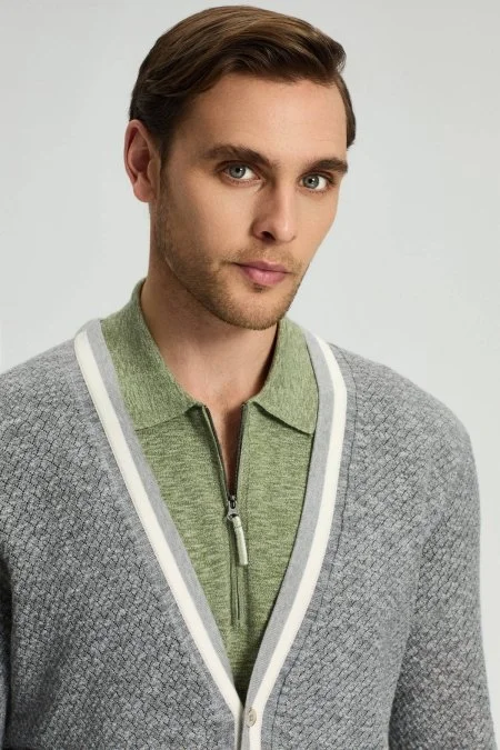 Saf Pamuk Açık Gri Triko Hırka