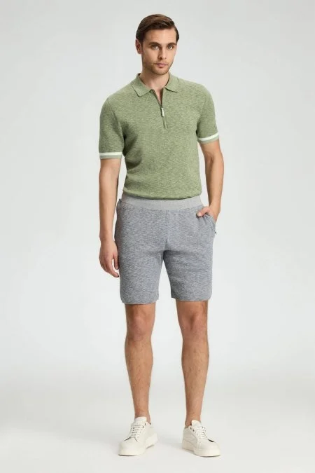 Saf Pamuk Açık Gri Triko Şort