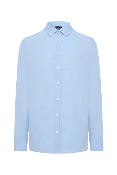 Saf Pamuk Açık Mavi İnce Oxford Gömlek