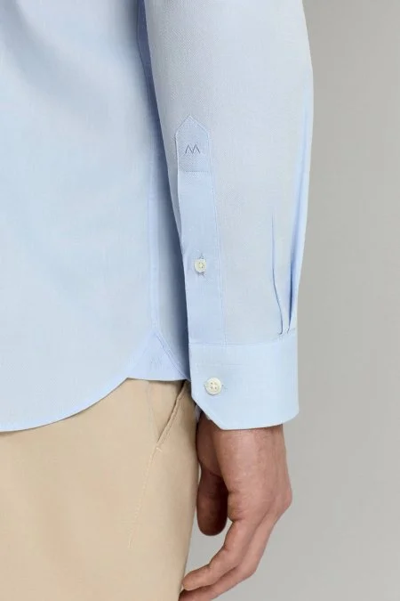 Saf Pamuk Açık Mavi İnce Oxford Gömlek