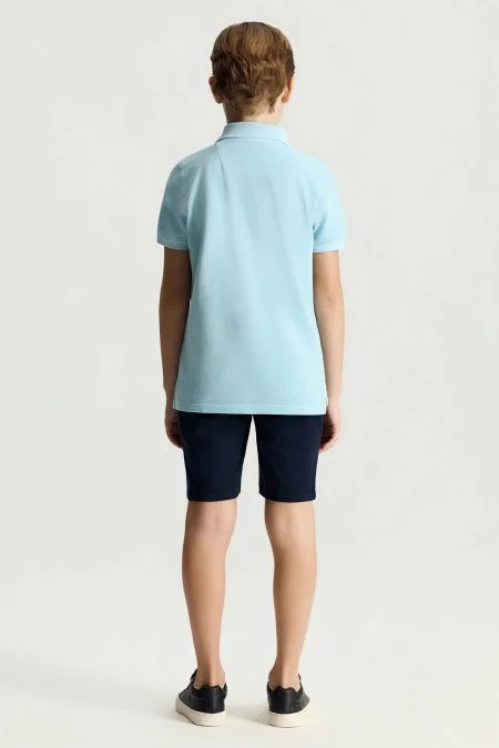 Saf Pamuk Açık Mavi Polo Yaka Çocuk T-Shirt