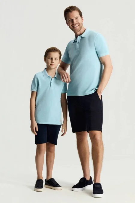 Saf Pamuk Açık Mavi Polo Yaka Çocuk T-Shirt