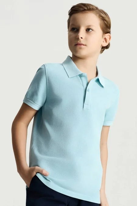 Saf Pamuk Açık Mavi Polo Yaka Çocuk T-Shirt