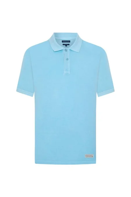 Saf Pamuk Açık Mavi Polo Yaka T-Shirt