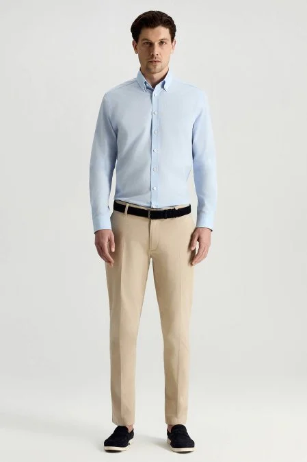 Saf Pamuk Açık Mavi Yazlık Oxford Gömlek