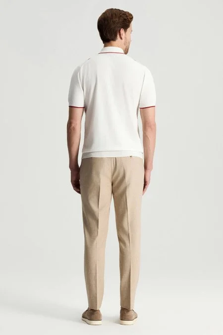 Saf Pamuk Argyle Desen Beyaz-Bordo Triko Polo