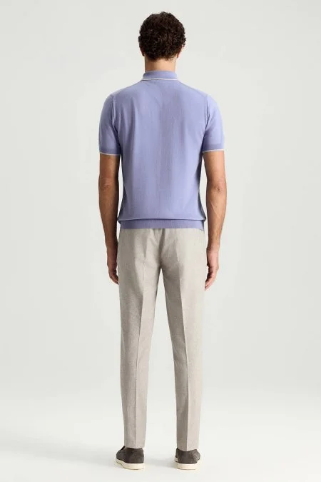 Saf Pamuk Argyle Desen Mor-Açık Gri Triko Polo