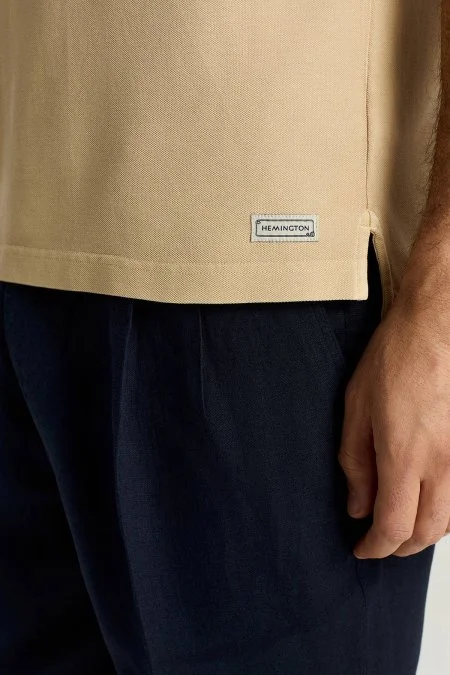 Saf Pamuk Bej Polo Yaka T-Shirt