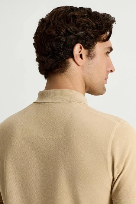Saf Pamuk Bej Polo Yaka T-Shirt
