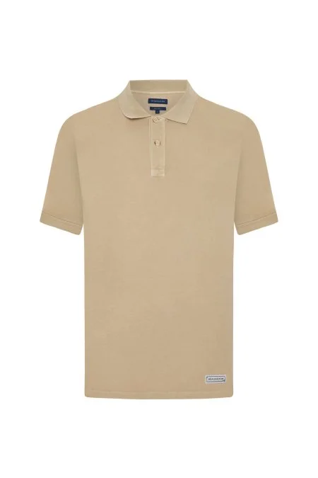Saf Pamuk Bej Polo Yaka T-Shirt