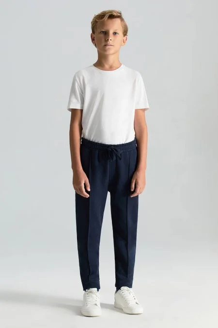 Saf Pamuk Beli Lastikli Lacivert Jogger Çocuk Pantolon