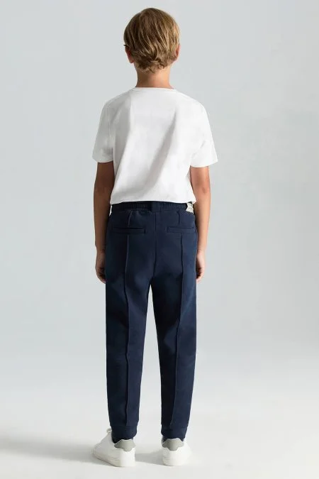 Saf Pamuk Beli Lastikli Lacivert Jogger Çocuk Pantolon